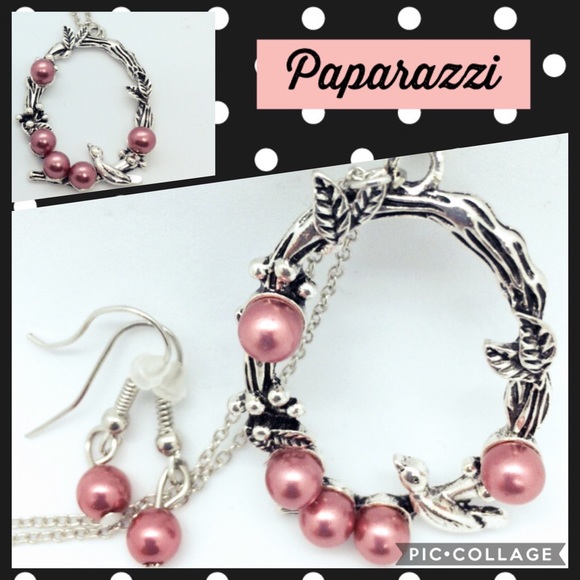 Romantic Pink Pearl & Silver Necklace, Earring Set - Picture 2 of 3